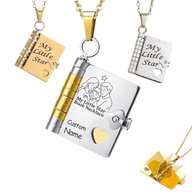 My Little Star Book Necklace – A Letter to My Daughter in a Locket, Adjustable Pendant with Message Inside, Meaningful Jewelry Gift