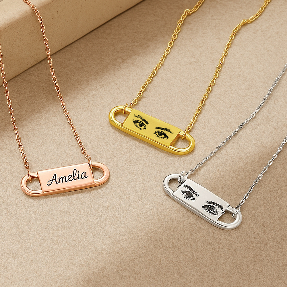 Custom Photo Eyes Necklace Engraved Necklace Anniversary Gift Valentine's Day Gift for Her