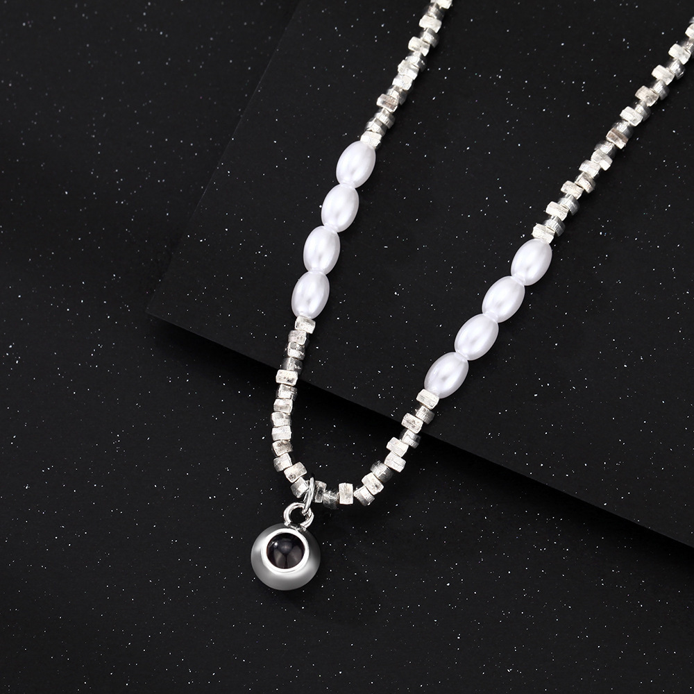 Personalized Photo Necklace Projection Gem Pearl Necklace Anniversary Gifts for Her