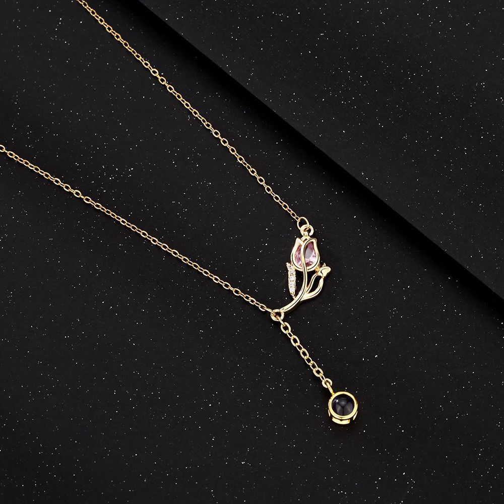 Personalized Photo Necklace Projection Tulip Gem Necklace Birthday Gift for Girlfriend
