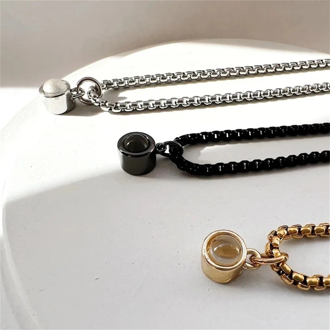 Personalized Curb Chain Photo Necklace Projection Gem Necklace Anniversary Gifts for Her