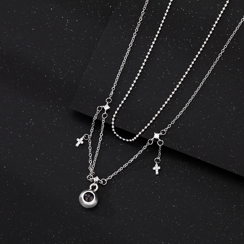 Personalized Cross Photo Necklace Projection Gem Necklace Anniversary Gifts for Her