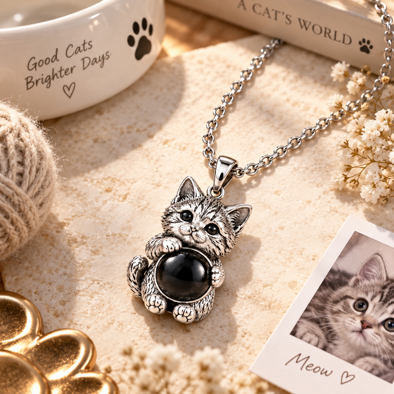 Personalized Pet Photo Projection Pendant – Custom Picture 925 Sterling Silver 3D Carved 925 Sterling Silver Pet Hugging Projection Stone detail