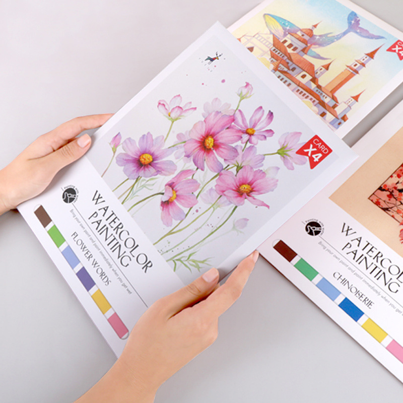 4 Sheets Watercolor Workbook Coating Book with Free Paint Set Say Goodbye to Anxiety Awaken Your Artistic Talent