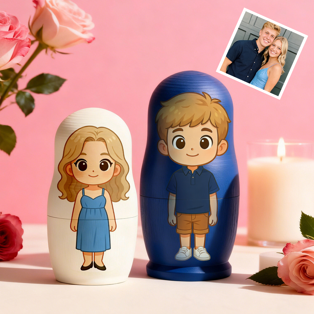 Personalized Portrait Nesting Doll Custom Photo Family Portrait Cartoon Style Gift Christmas Gift for Couple