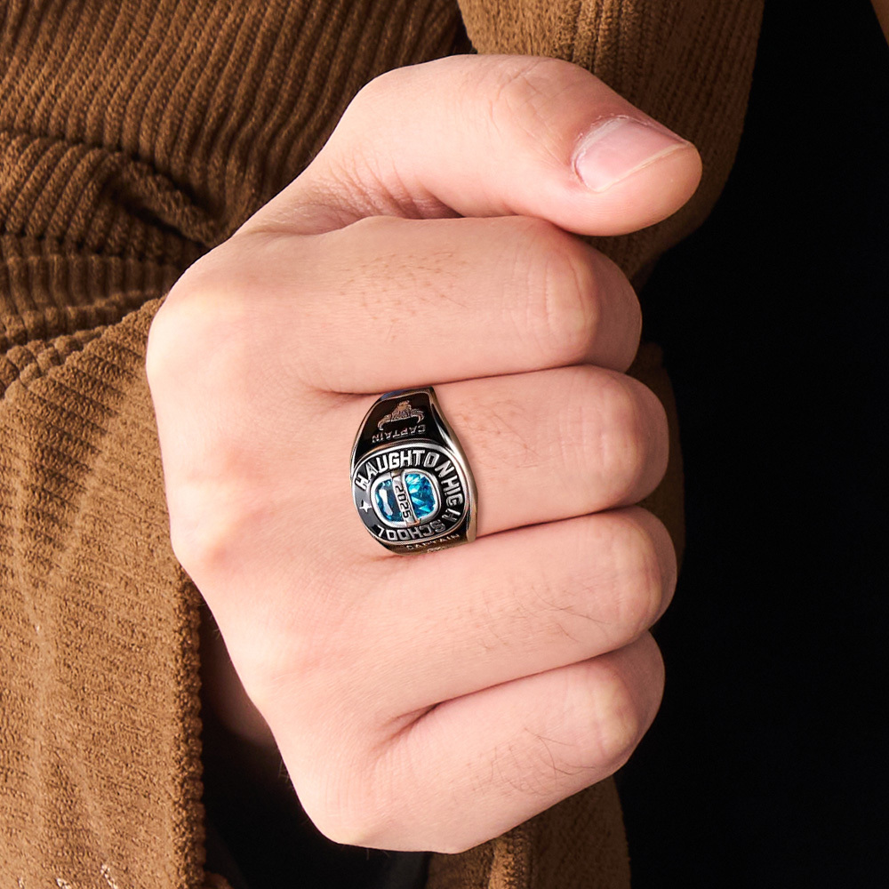 Personalized Birthstone Class Signet Ring with Engraved Symbol Name and Text Class of 2025 Graduation Gift for High School University Graduates