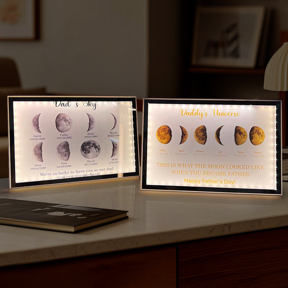 Custom Moon Phase Mirror Light Multi Moon Moon Phase Mirror Lamp Personalized Birthday Moon Father's Day Gift