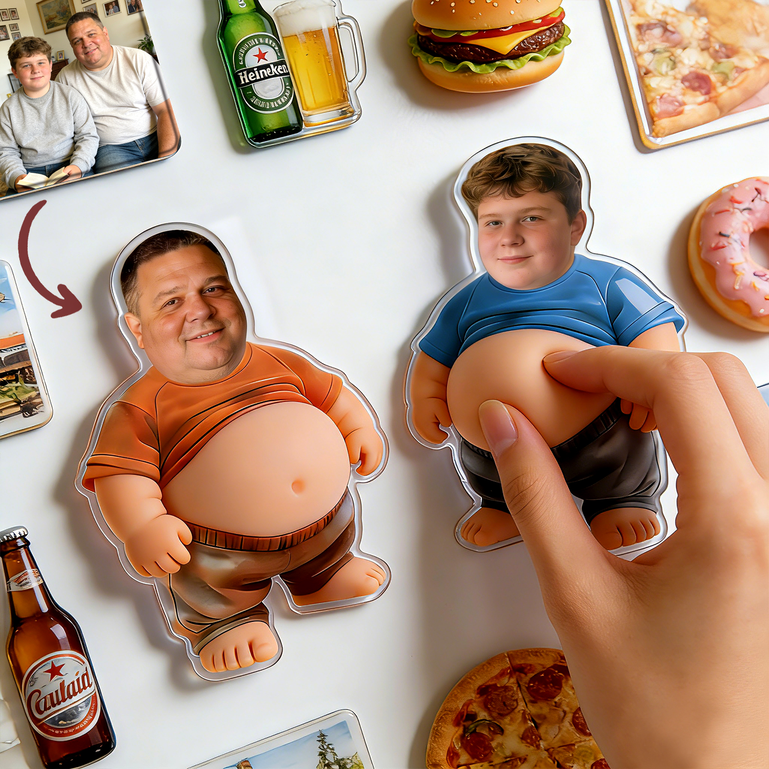 Custom Face Squishy Belly Anti-collision Sticker – Personalized Photo Sticker with Soft Squeeze Belly Cute Funny Father's Day Gift for Dad