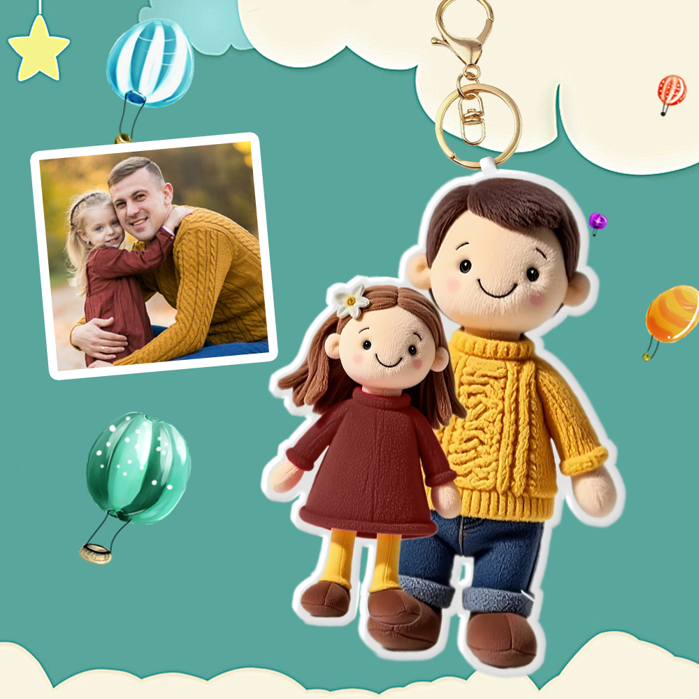 Personalized Photo Plush Doll Keychain Mini Me Plush Keychain Father's Day Gifts