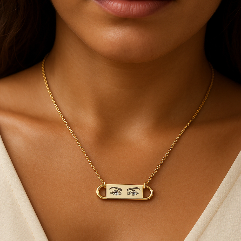 Custom Photo Eyes Necklace Engraved Necklace Anniversary Gift Valentine's Day Gift for Her