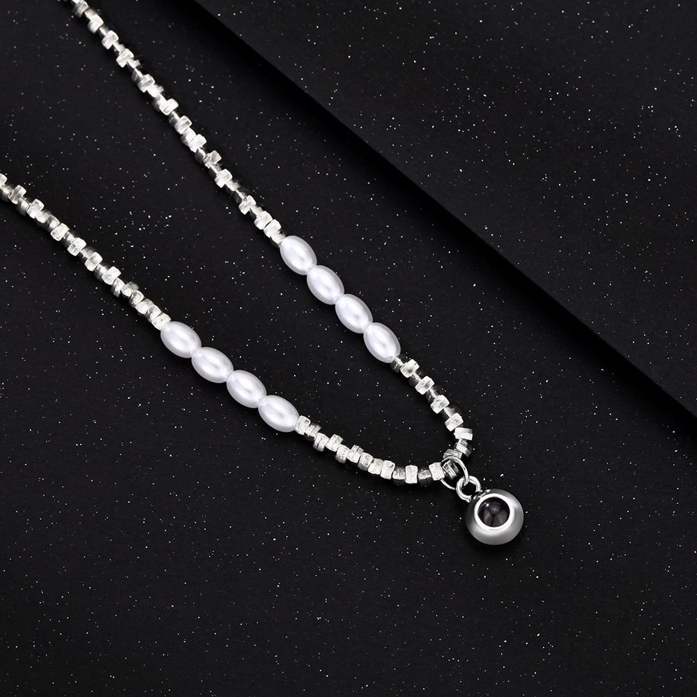 Personalized Photo Necklace Projection Gem Pearl Necklace Anniversary Gifts for Her