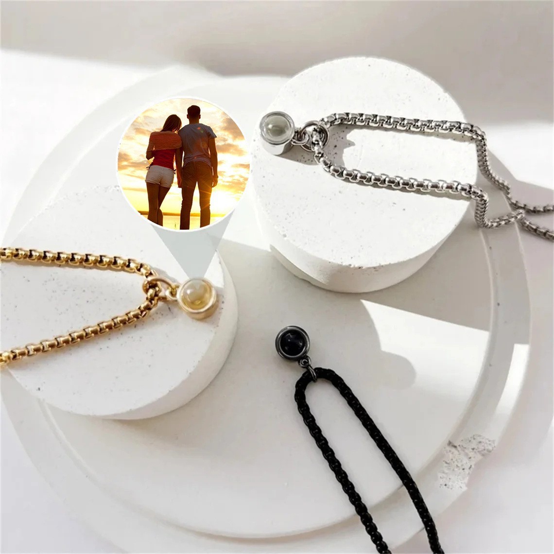 Personalized Curb Chain Photo Necklace Projection Gem Necklace Anniversary Gifts for Her