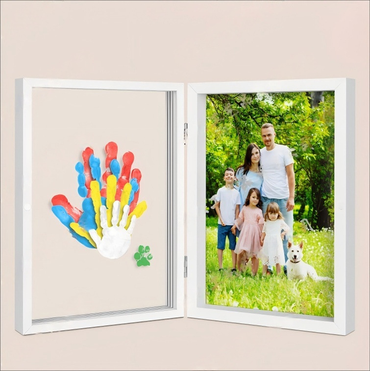 Customized Couple Family Handprint Flip Photo Frame Diy Send Handprint Stand for Family Gifts