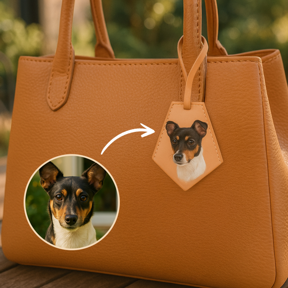 Custom Pet Photo Leather Bag Charm Tag-Unique Personalised Gift Bag Charm - Pet Portrait - Dog Memorial - Leather fashion accessories