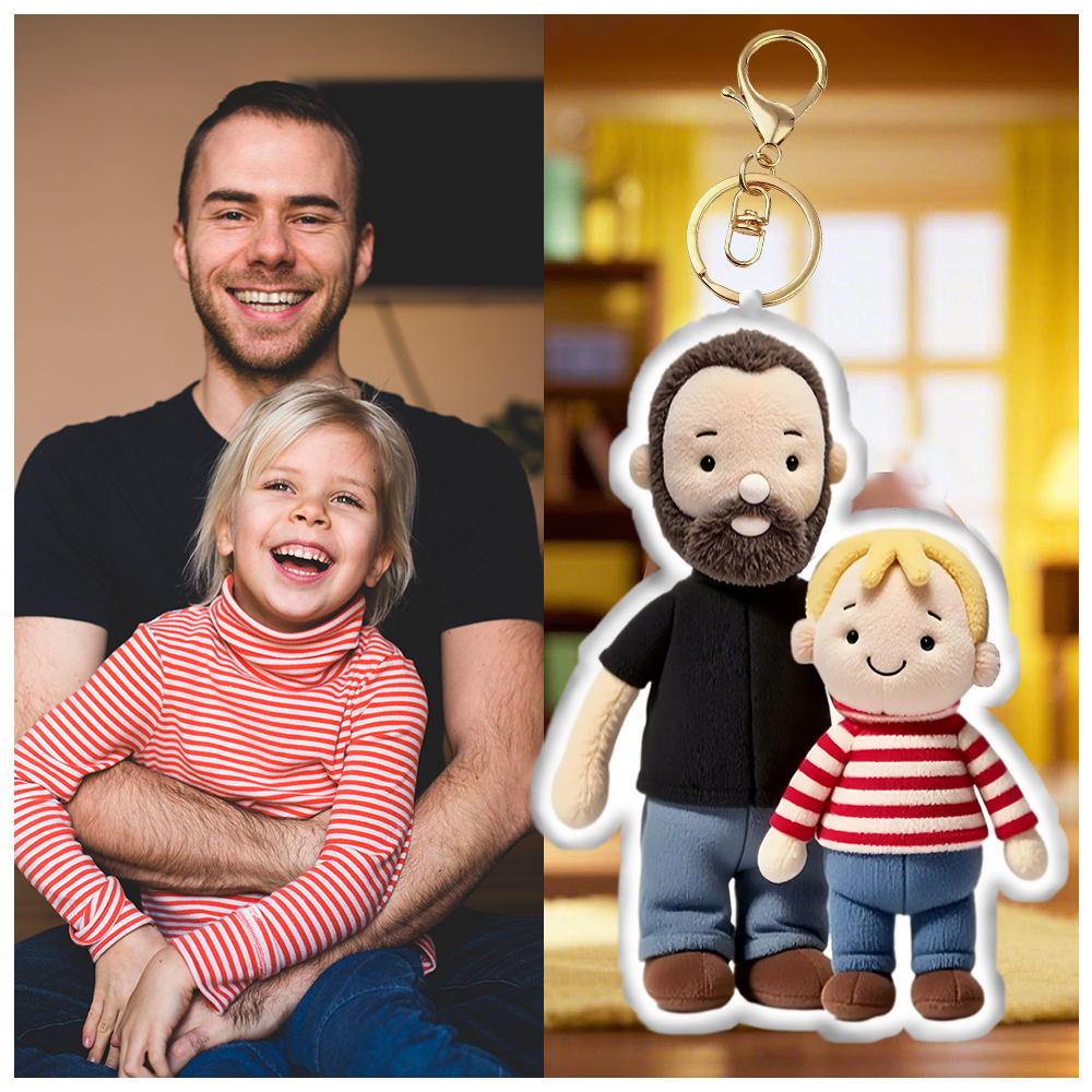Personalized Photo Plush Doll Keychain Mini Me Plush Keychain Gift for Dad