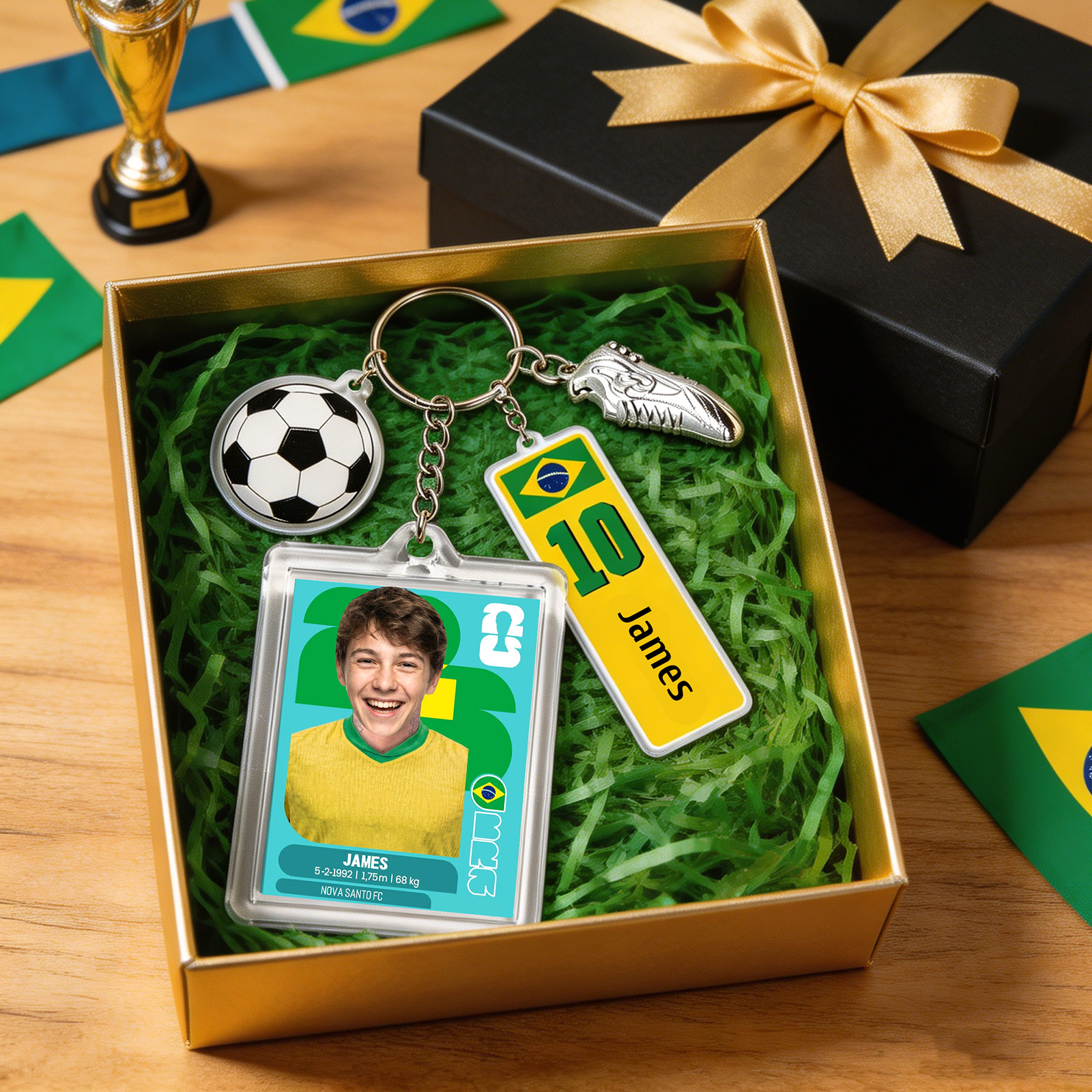 Custom Soccer Sticker Display Keychain – Personalized Football Player Card Holder with Custom Face, Name, Number & Team Design