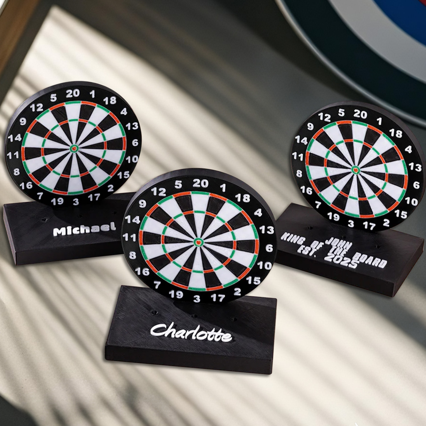 Personalized 3D Printed Dartboard Pattern Dart Holder with Text and Base for Holding 3 Darts Desk Decor Birthday Gift for Dart Lovers