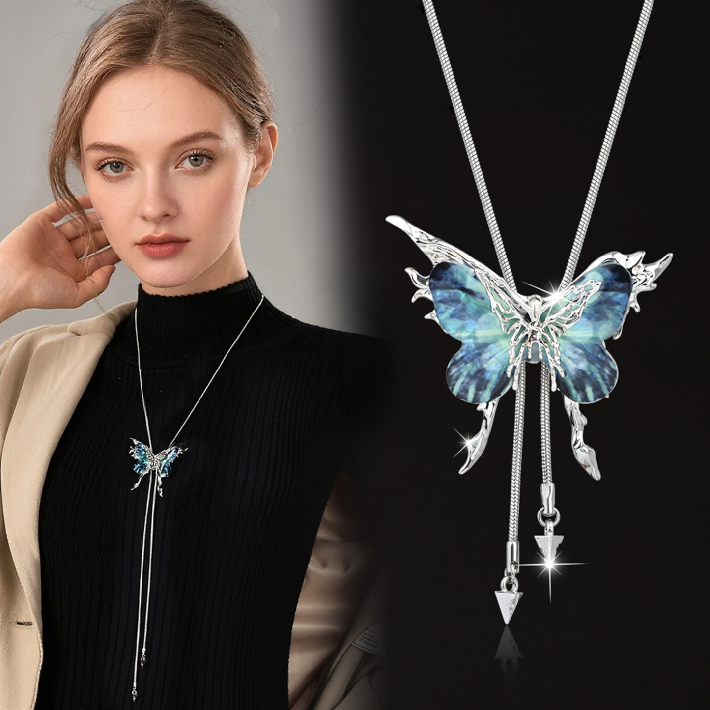 Butterfly Cage Sweater Necklace Replaceable Butterfly Pull-out Necklace Women's Clavicle Chain Sweater Chain
