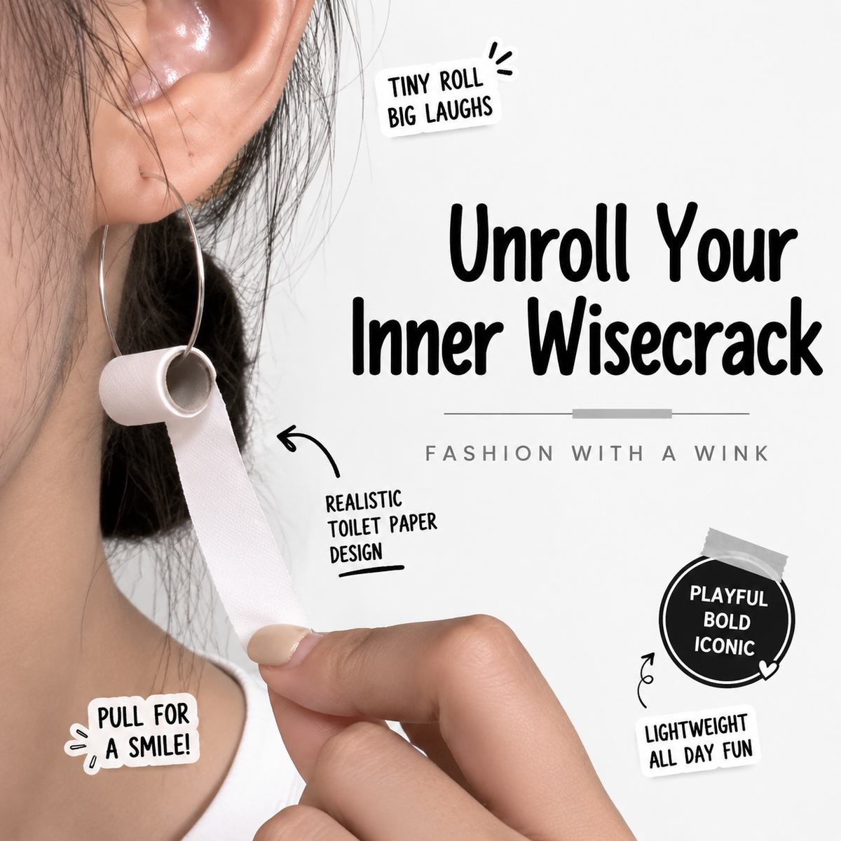Funny Miniature Toilet Paper Roll Hoop Earrings Quirky Novelty Paper Roll Dangle Earrings Cute Gag Gift Jewelry for Women & Girls