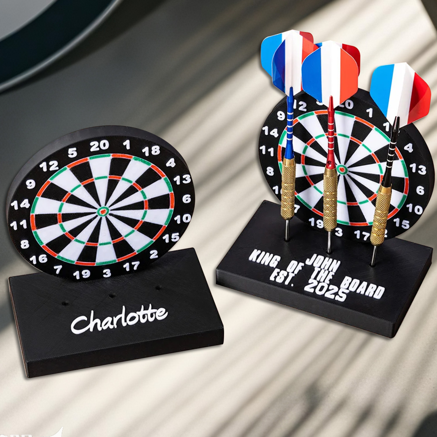 Personalized 3D Printed Dartboard Pattern Dart Holder with Text and Base for Holding 3 Darts Desk Decor Birthday Gift for Dart Lovers