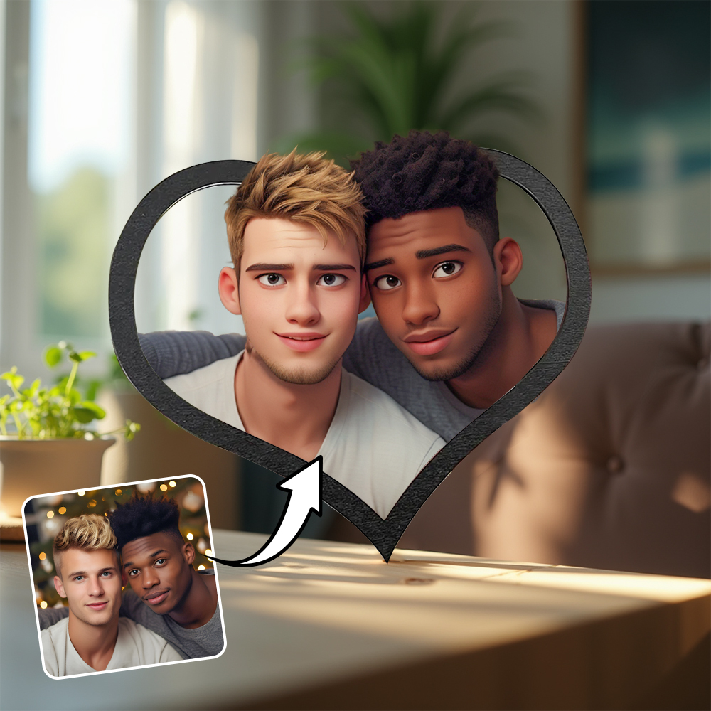 Custom Personalized Cartoon Style Photo Heart-Shaped Frame For Him - soufeelus