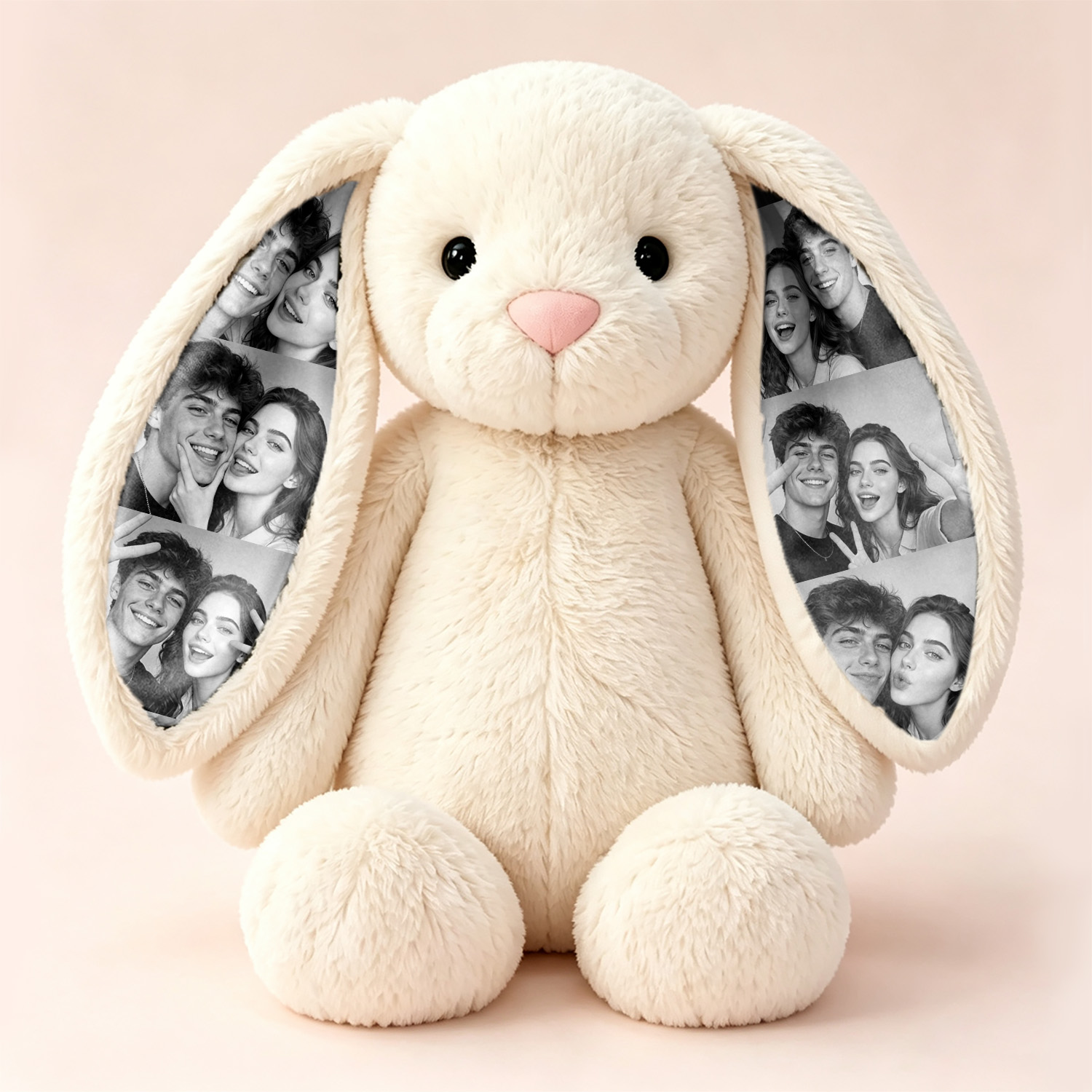 Custom Photo Bunny Plush – Personalized Hidden Ear 6 Pictures Bunny Gift for Couples Anniversary Gifts