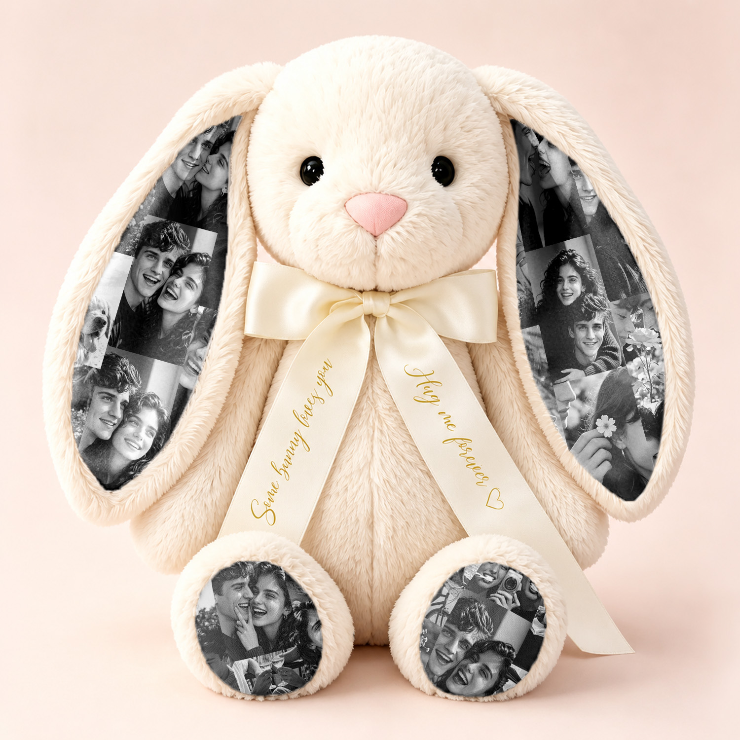 Custom Photo Bunny Plush – Personalized Hidden Ear Picture Bunny Gift for Couples Anniversary Father's Day Gifts