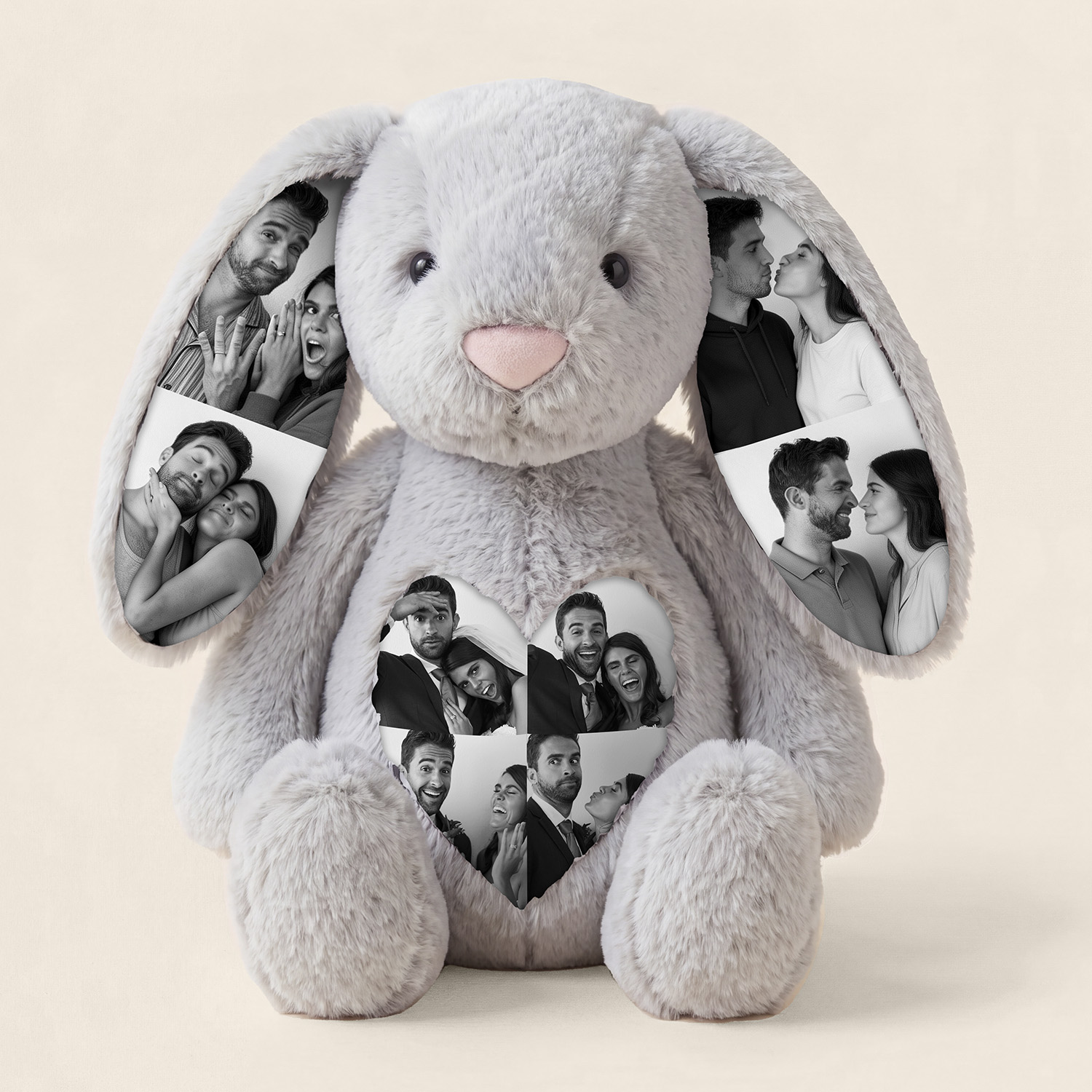 Personalized Photo Bunny Plush – Personalized Hidden Ear Picture Bunny Gift for Couples Anniversary Day Gifts