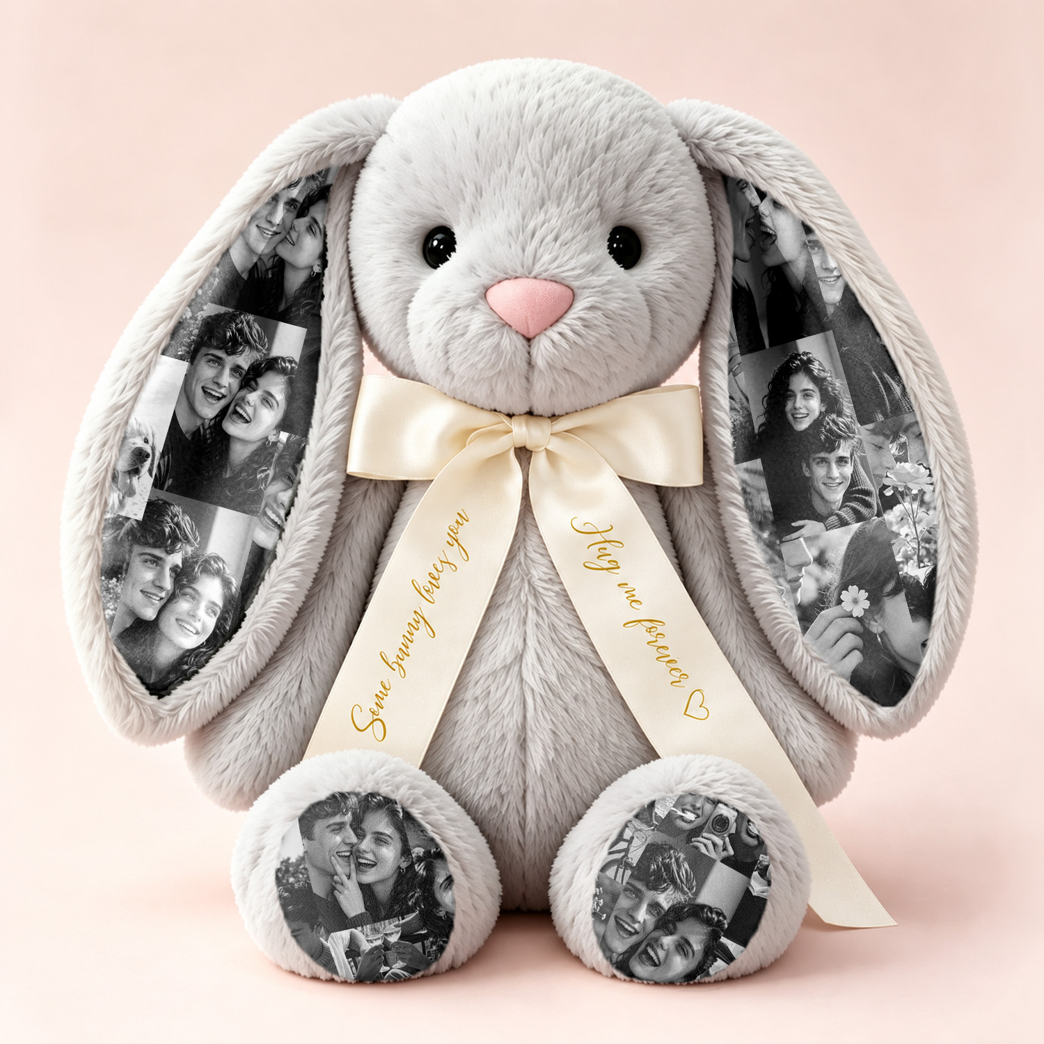 Custom Photo Bunny Plush – Personalized Hidden Ear Picture Bunny Gift for Couples Anniversary Father's Day Gifts detail