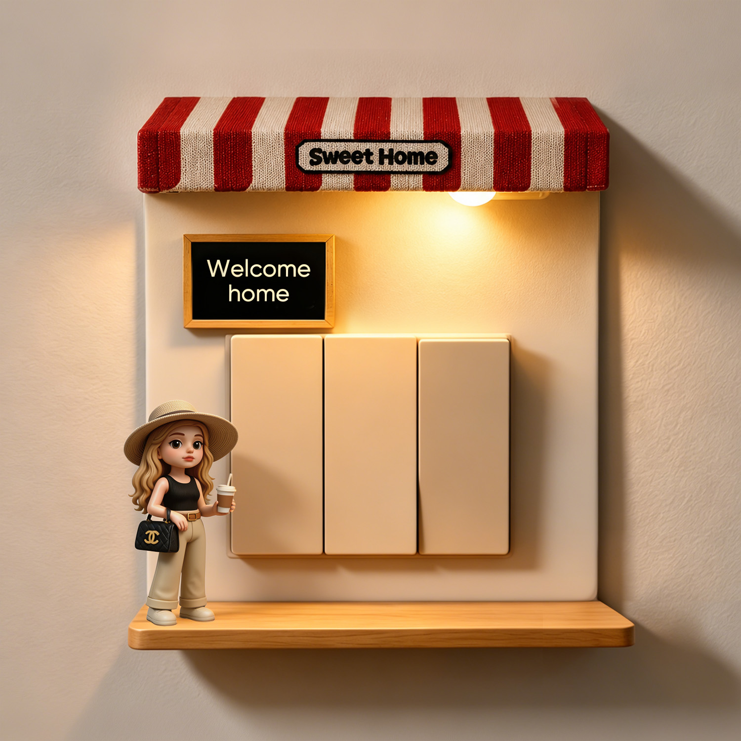 Custom Photo & Text Switch Panel Decor Kit Personalized Toy Figures Magnetic Light Ornament Cozy "Welcome Home" Atmosphere Home Decor