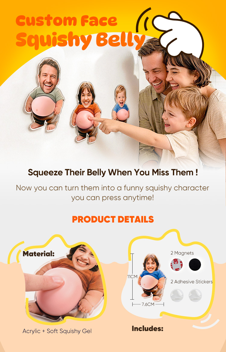 Custom Face Squishy Belly Anti-collision Acrylic Car Stickers Personalized Photo Car Stickers with Soft Squeeze Belly Cute Funny Gift for Car Owners