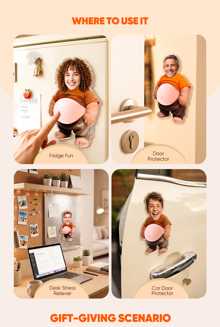 Custom Face Squishy Belly Anti-collision Acrylic Car Stickers Personalized Photo Car Stickers with Soft Squeeze Belly Cute Funny Gift for Car Owners detail