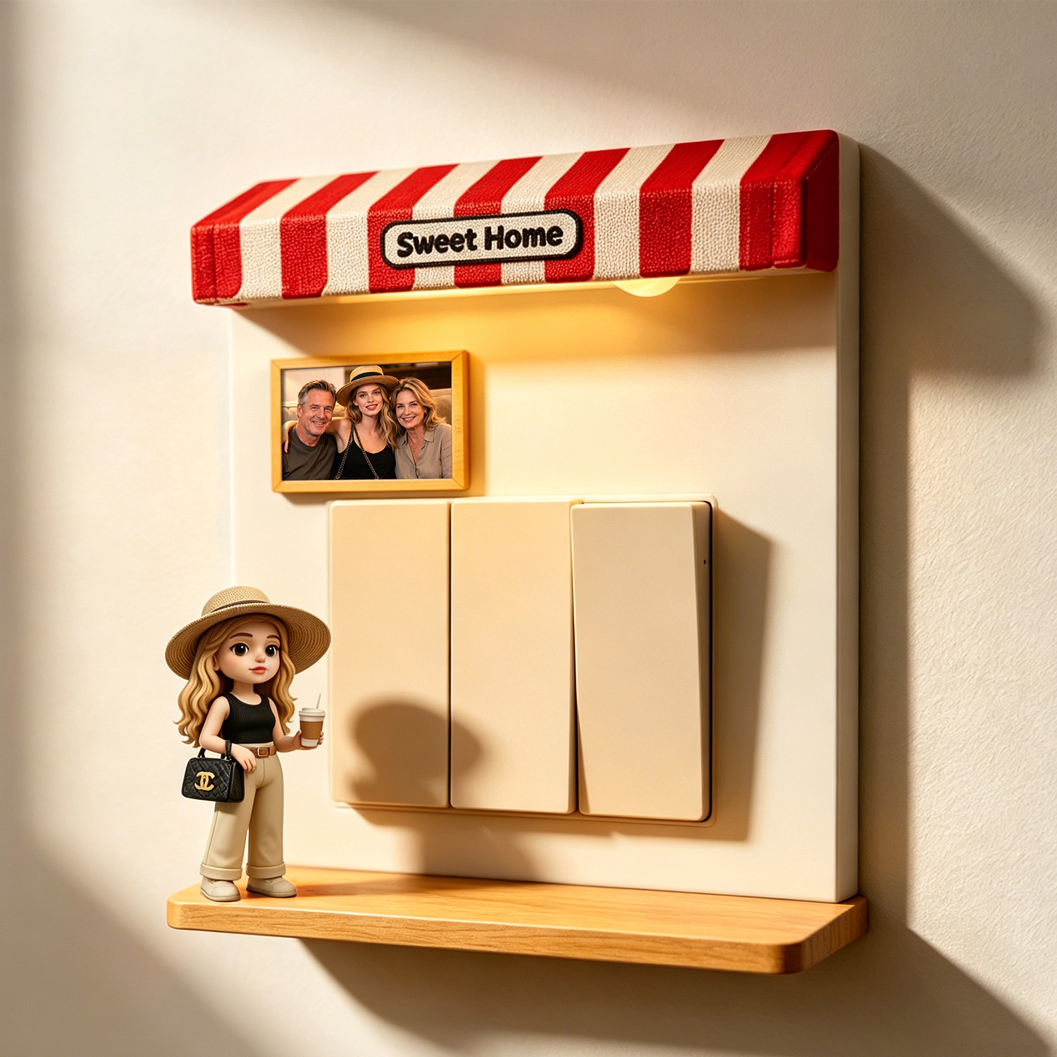 Custom Photo & Text Switch Panel Decor Kit Personalized Toy Figures Magnetic Light Ornament Cozy "Welcome Home" Atmosphere Home Decor