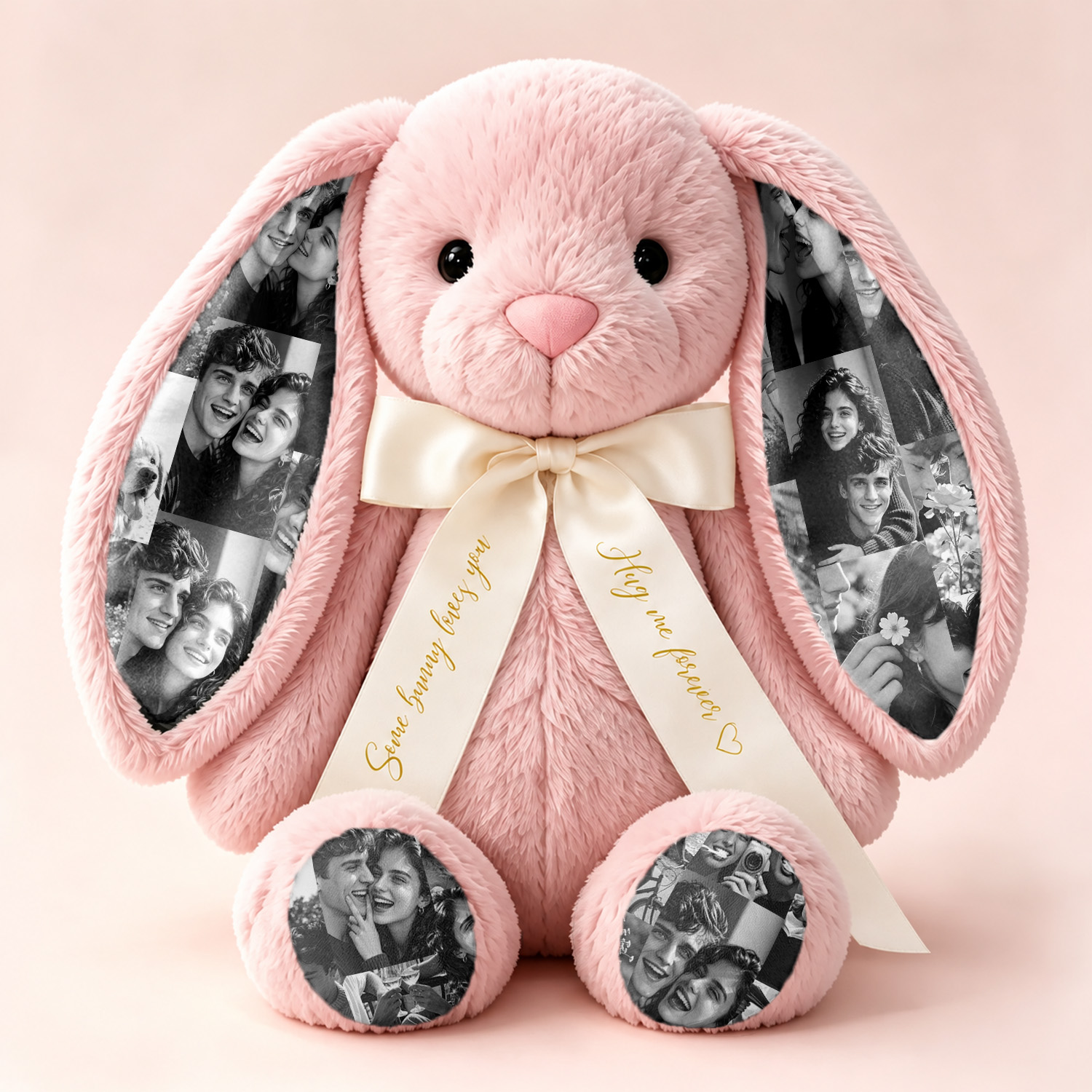 Custom Photo Bunny Plush – Personalized Hidden Ear Picture Bunny Gift for Couples Anniversary Father's Day Gifts