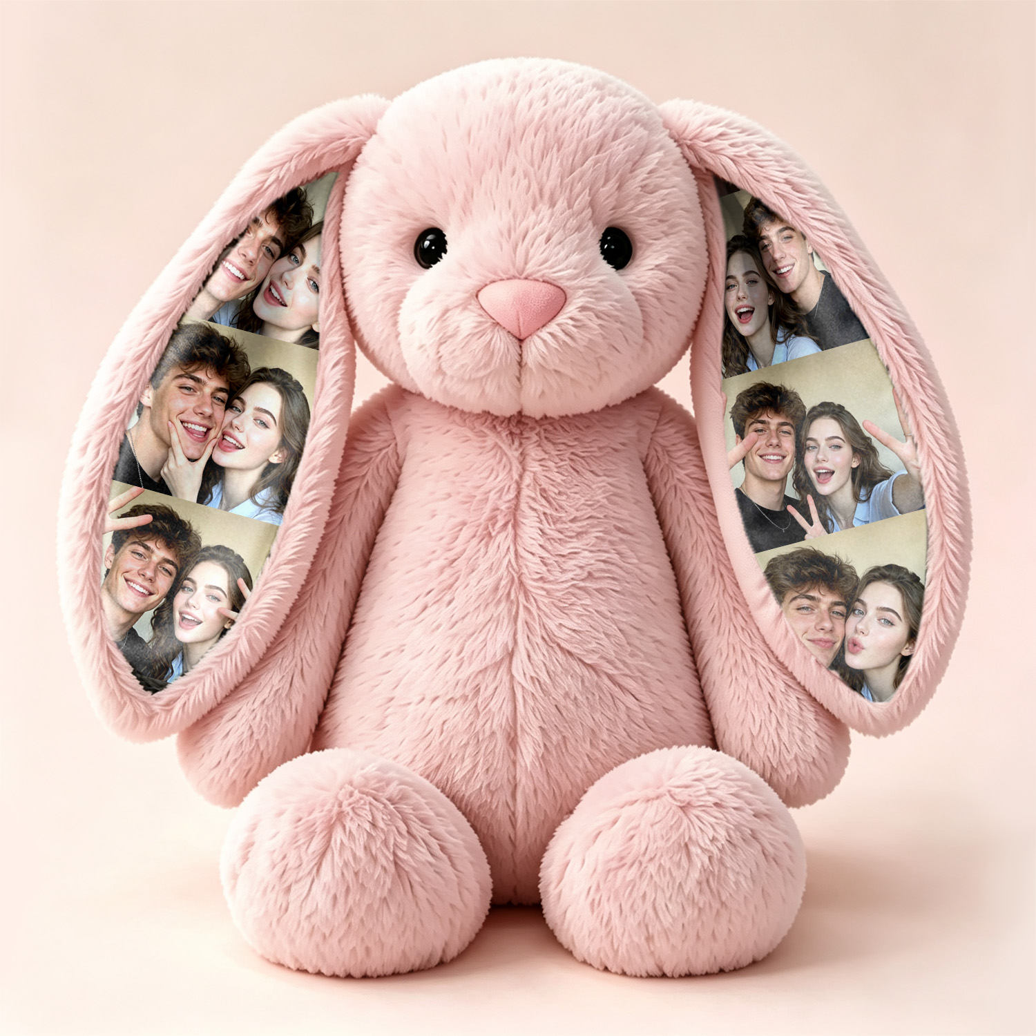Custom Photo Bunny Plush – Personalized Hidden Ear 6 Pictures Bunny Gift for Couples Anniversary Gifts