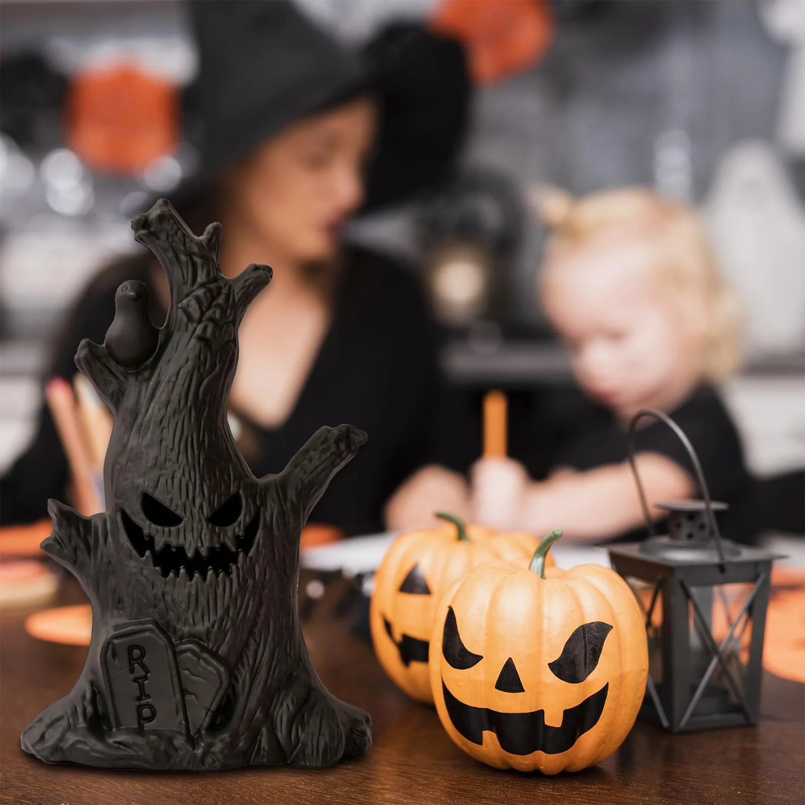 Spooky Smiling Log Halloween Decor - Battery Operated LED Stump with Glowing Eyes, Creepy Outdoor Yard Display