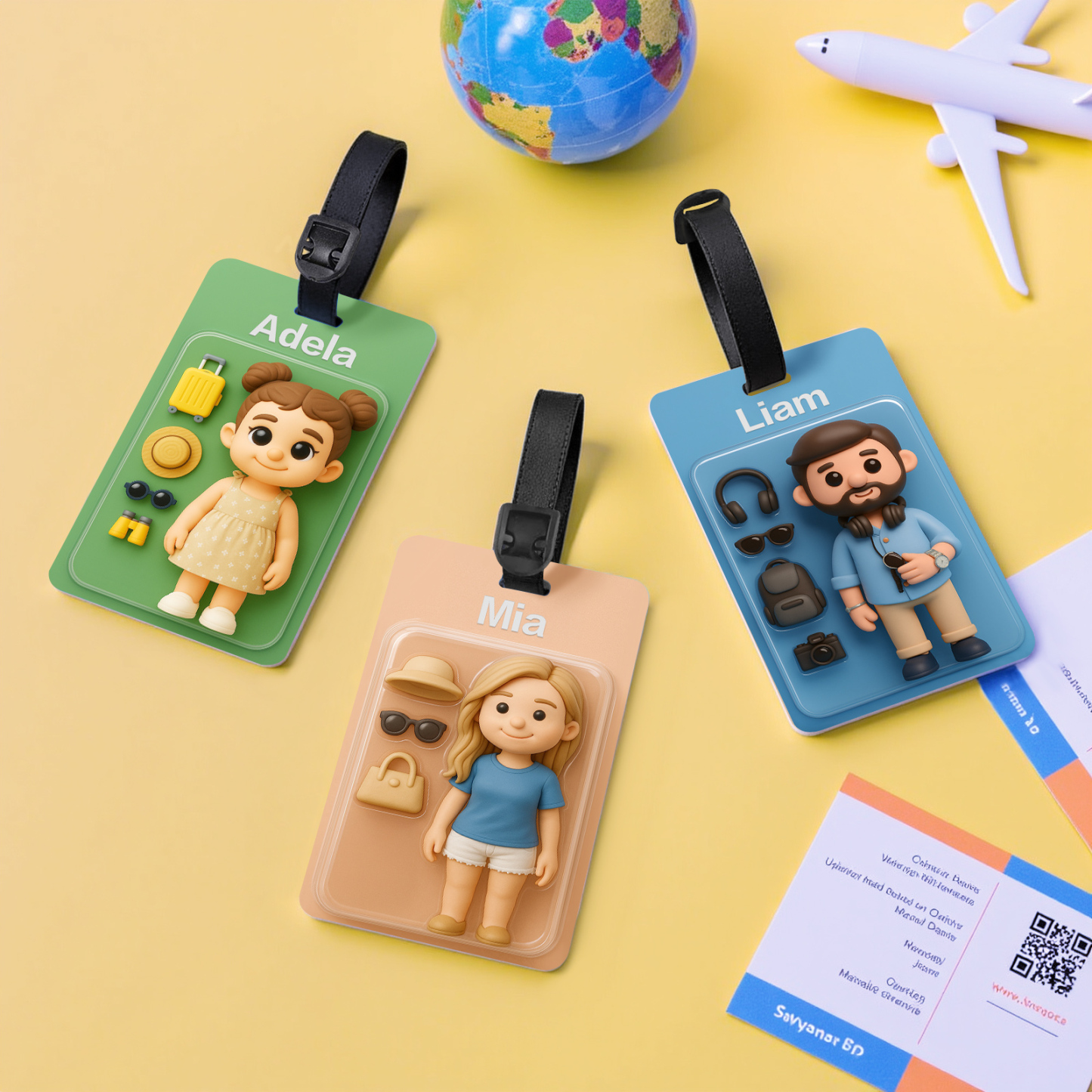 Fully Body Custom 3D Effect Cartoon Character Traveling Luggage Tag with Name and Photo 2D Printing Travel Accessory Birthday Gift for Travel Lover