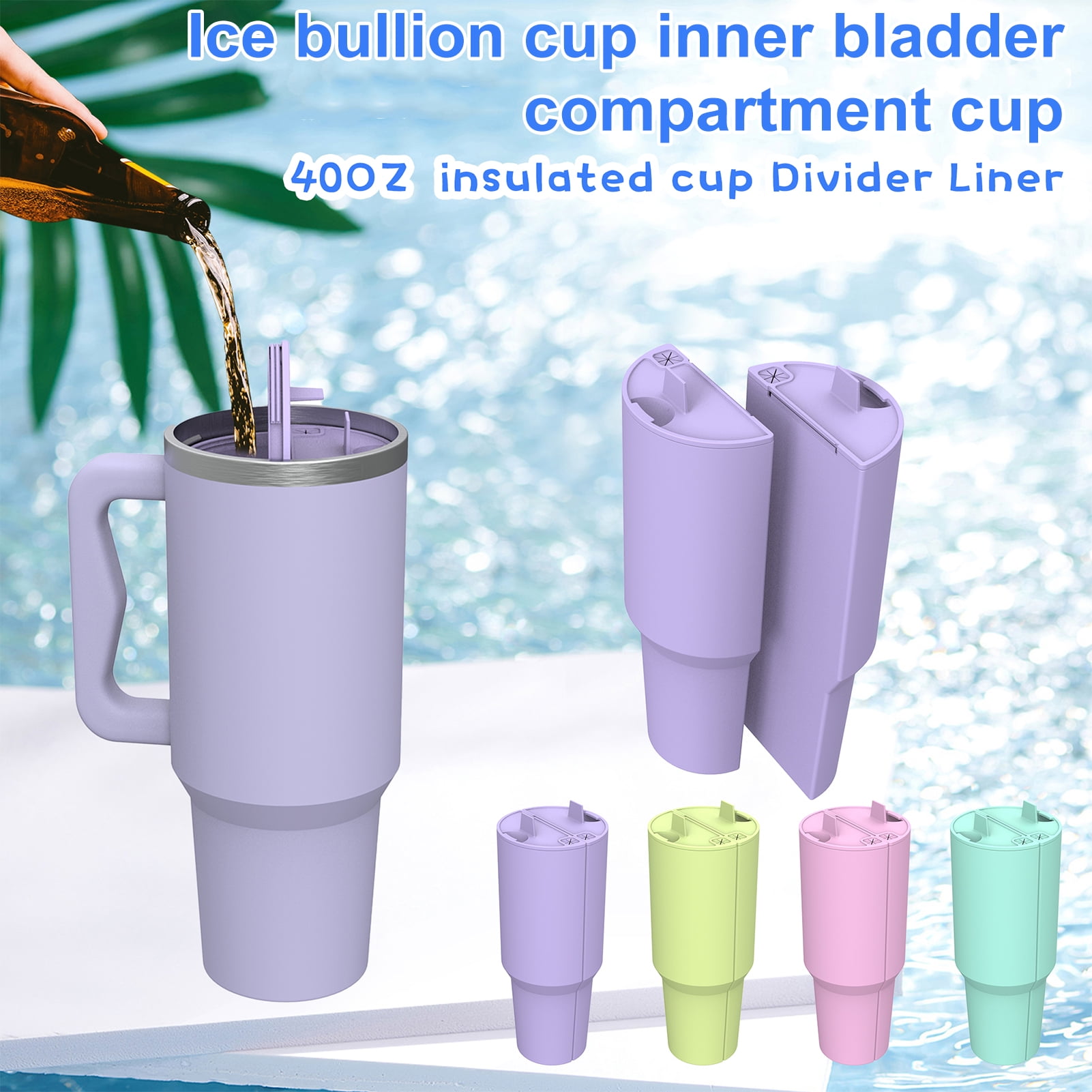 Silicone 2-in-1 Cup Liner for 40 Oz Cup Creative Drink Separator Design Food-Grade Reusable Liner for Party
