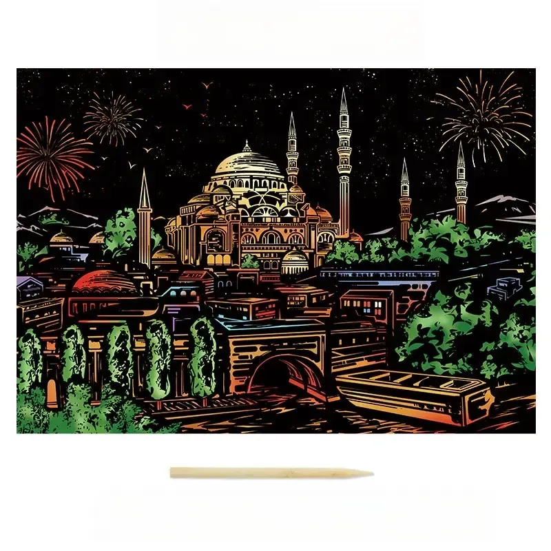 Colorful City Night Scene Scratch Painting Scratch Handmade Scratch Painting DIY Creative Handmade Painting