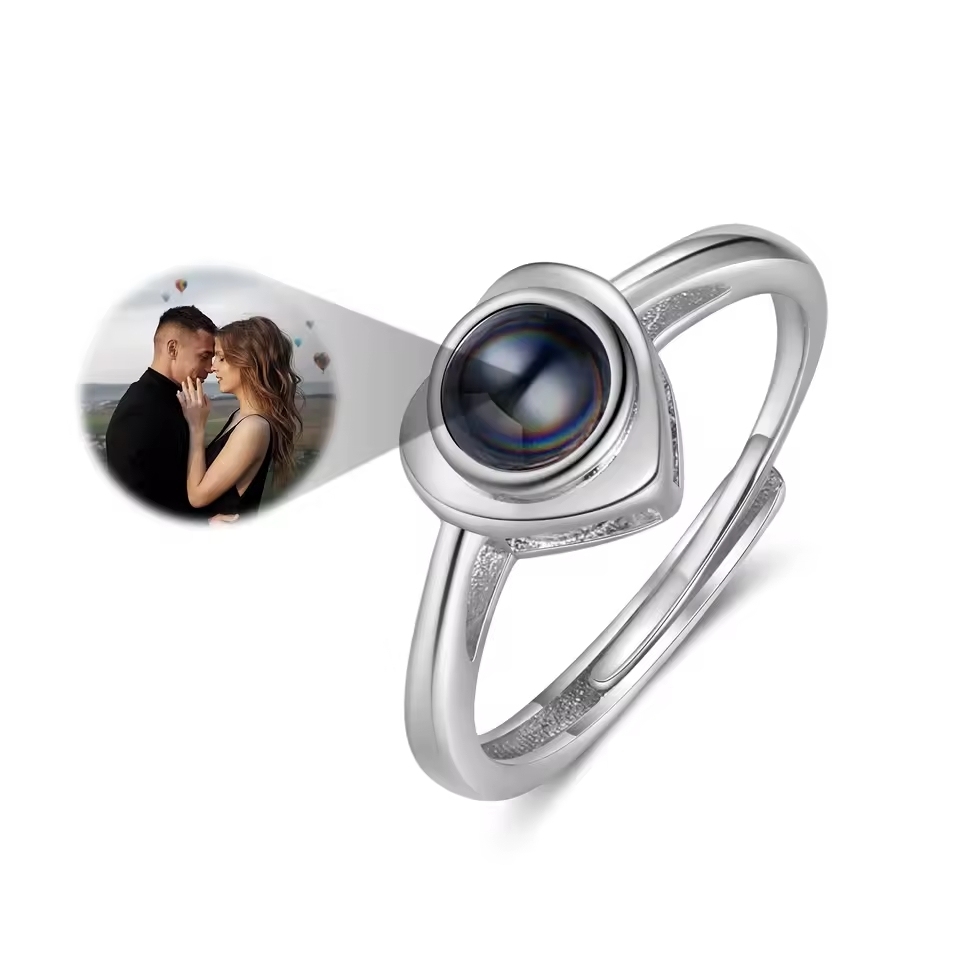 Personalized Photo Projection Ring Custom Picutre Inside Heart Rings for Women Birthday Gift for Her Wedding Bridesmaid Gifts