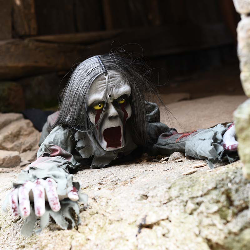 Realistic Crawling Ghost Halloween Prop – Sound-Activated Moving Ghost with Glowing Eyes & Scary Screams, Haunted House Party Decoration
