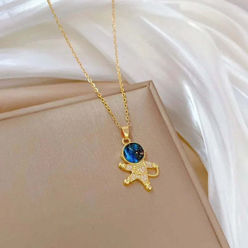 Celestial Zodiac Necklace Collection for Women Gold Color Planet Moon Astronaut Pendant Necklaces Jewelry Gifts