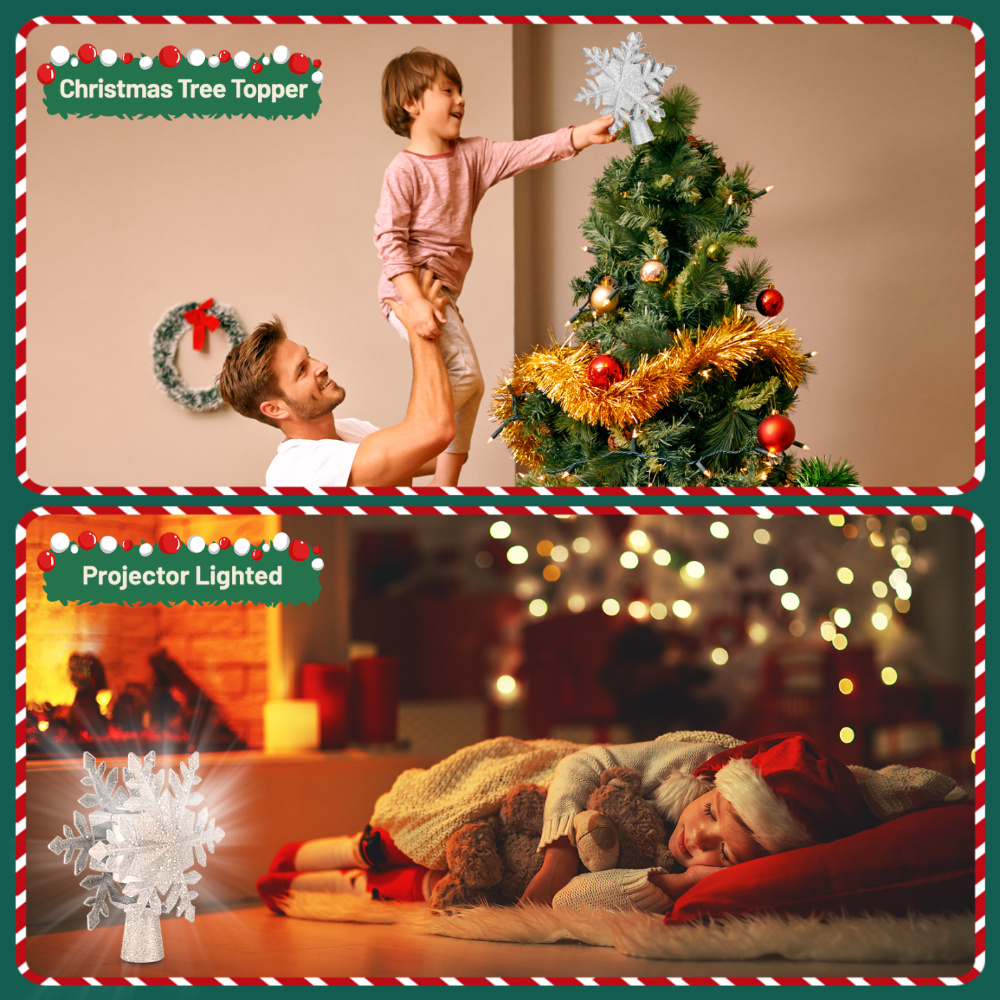 Christmas Tree Topper Lighted with Built-in Projection 3D Glitter LED Tree Top Projector for Christmas Tree Xmas Holiday Winter Home Wonderland Party Ornament