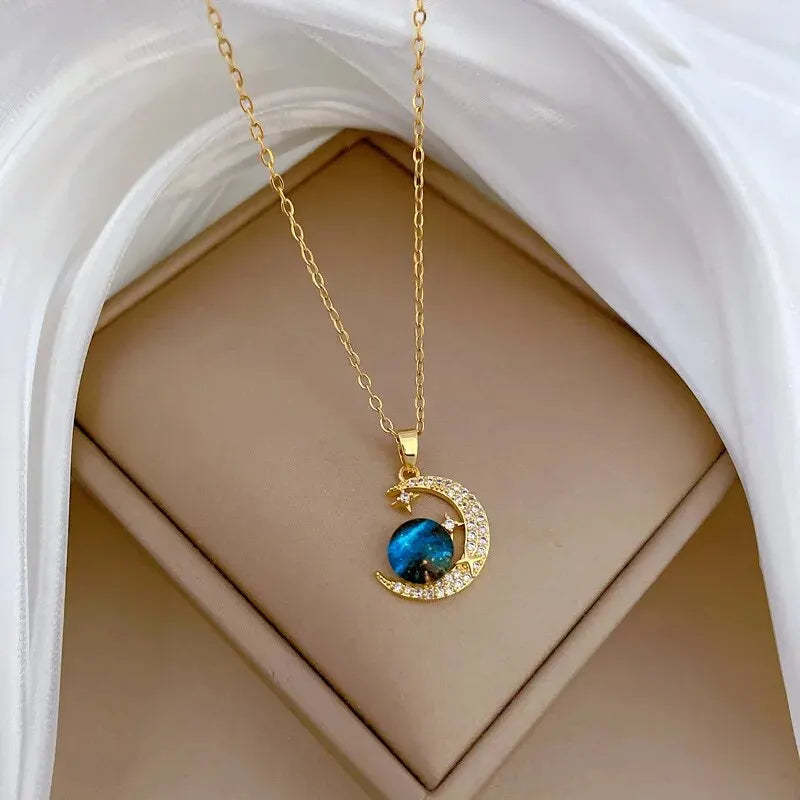 Celestial Zodiac Necklace Collection for Women Gold Color Planet Moon Astronaut Pendant Necklaces Jewelry Gifts