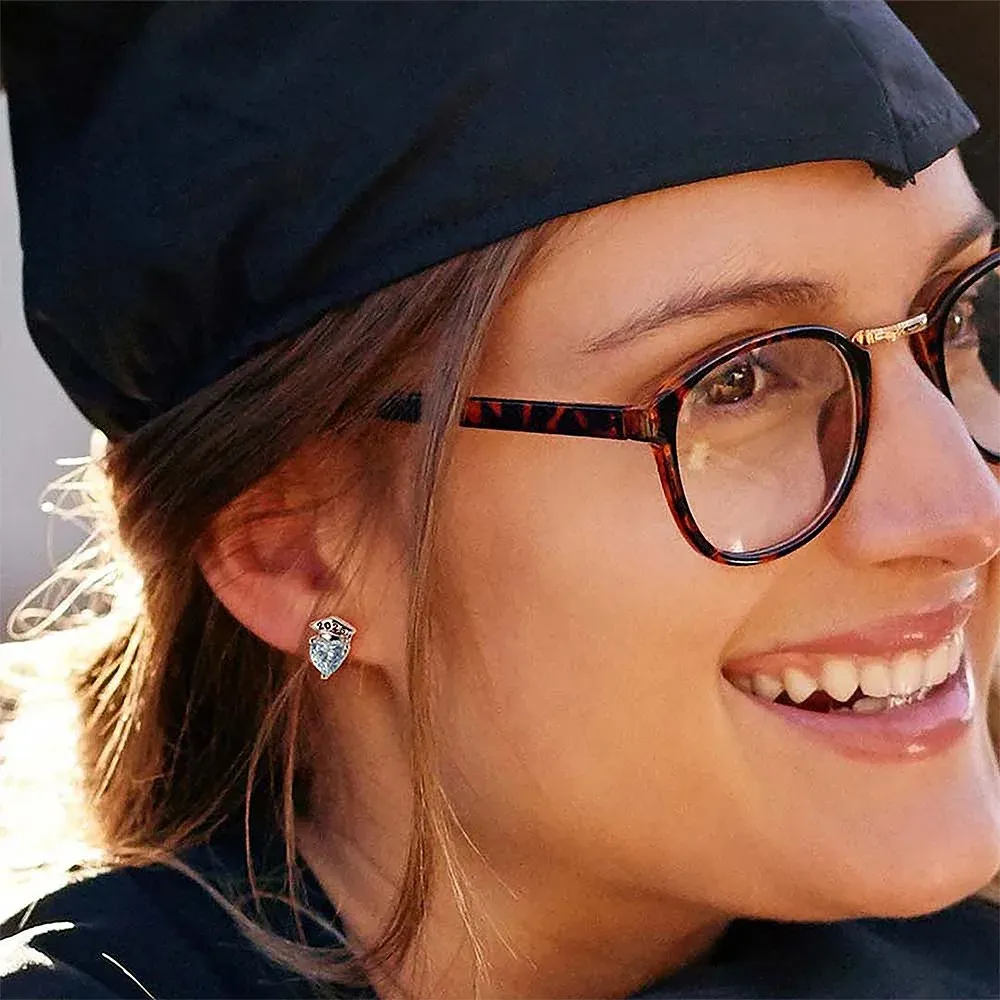 Custom Graduation Cap Stud Earrings with Birthstones Heart Post Earrings Class of 2025 Graduation Jewelry Graduation Gifts for Her/Family/Friends