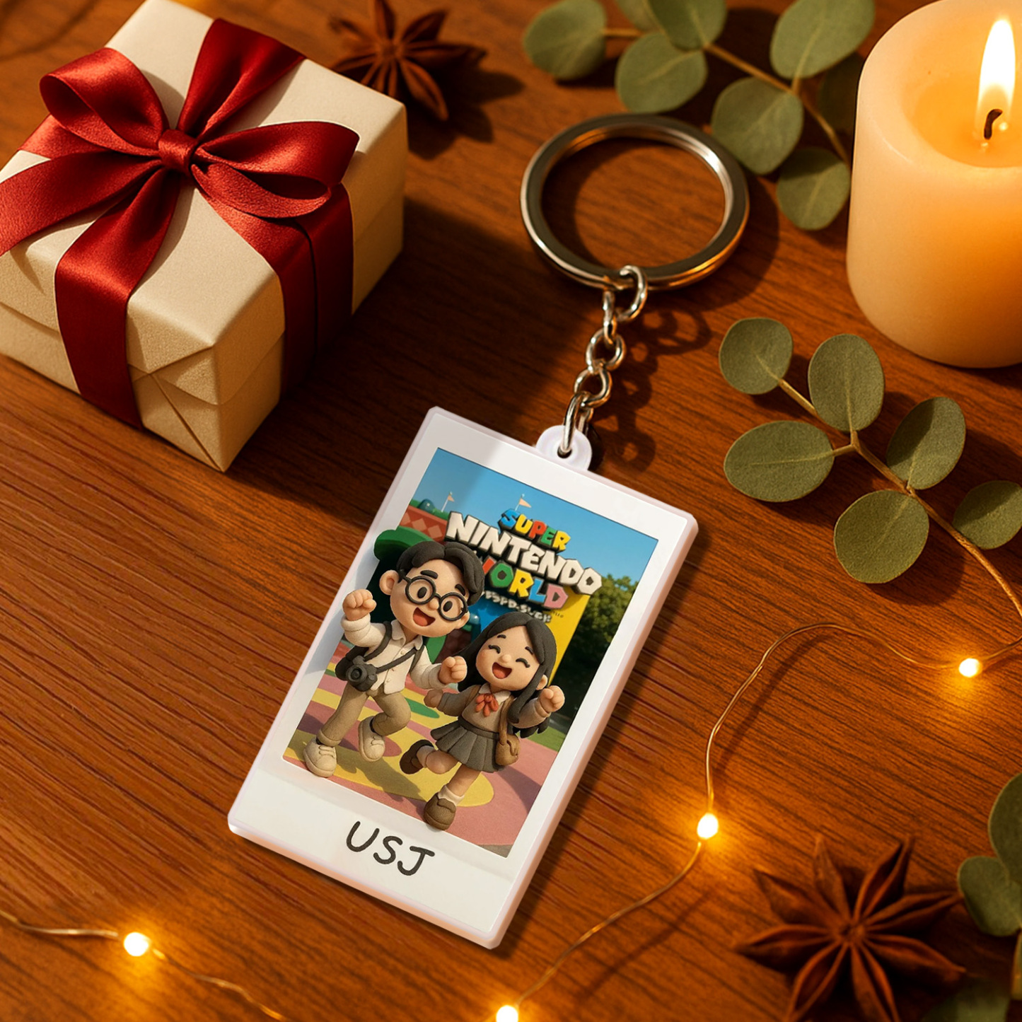 Custom 3D Acrylic Travel Photo Keychain with Text Anniversary Gift
