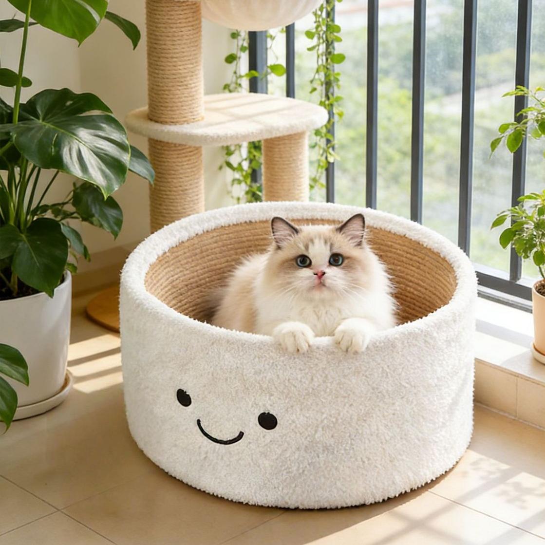 Teacup Plush Cat Bed & Scratcher – Cute Cat Nest, Soft Pet Lounger & Cat Scratching Toy