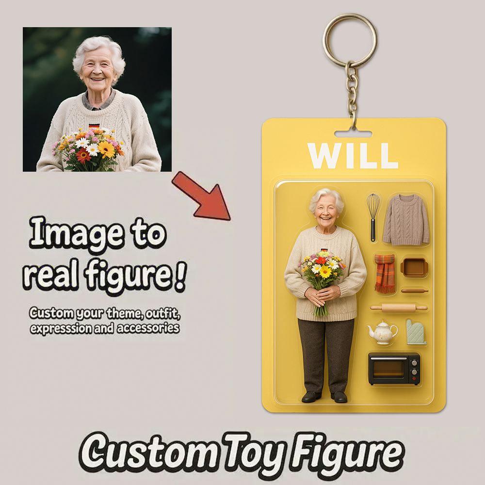 Custom Action Figure Pack Packaging Toy Box Style Art Gift Personalized Acrylic Keychain Gift for Family