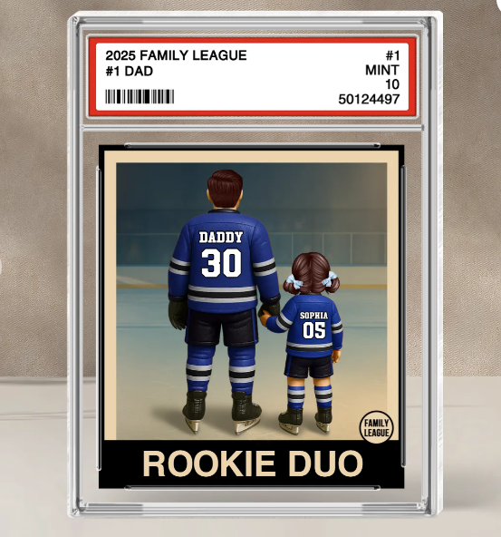 Personalized Acrylic Block Plaque Hockey No. 1 Dad Man & Kids Trading Card Style Father's Day Gifts - soufeelus