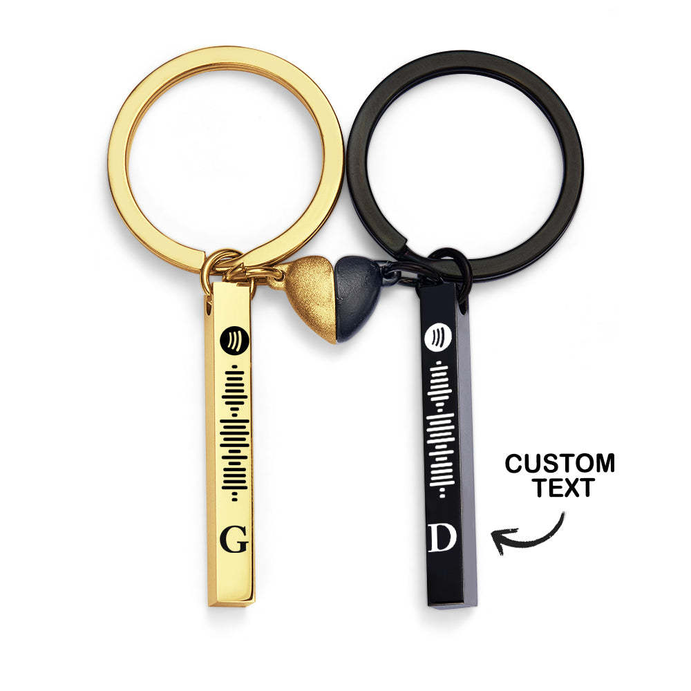 Set Magnet Heart Cute Custom Initial Keychain Spotify Music Keychain for Couple - soufeelus